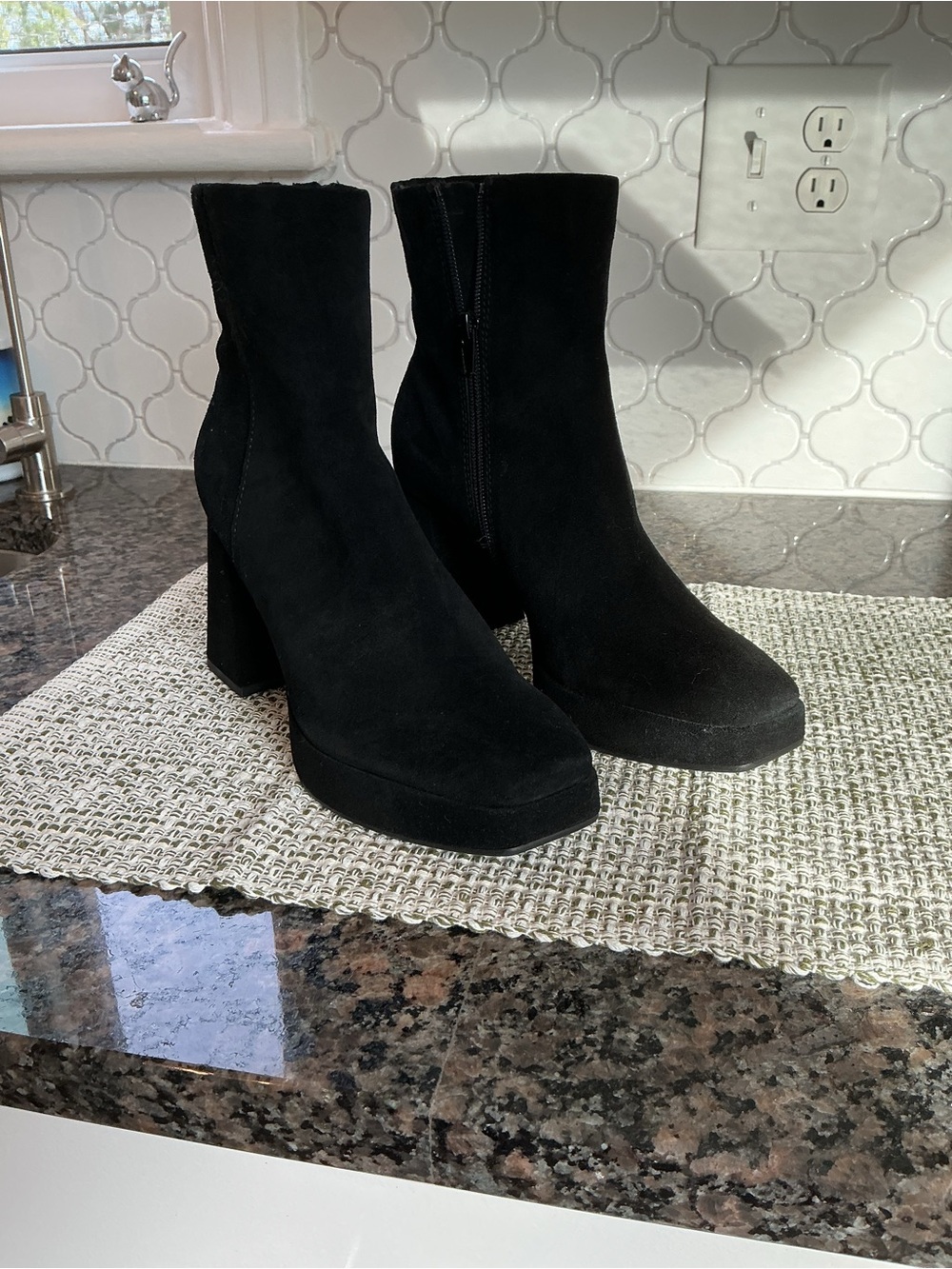 Dolce Vita Black Suede Platform Ankle Boots - Women New Without Box